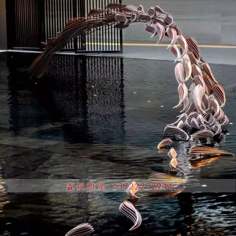 不銹鋼環形魚群雕塑廠家 不銹鋼環形魚群雕塑廠家